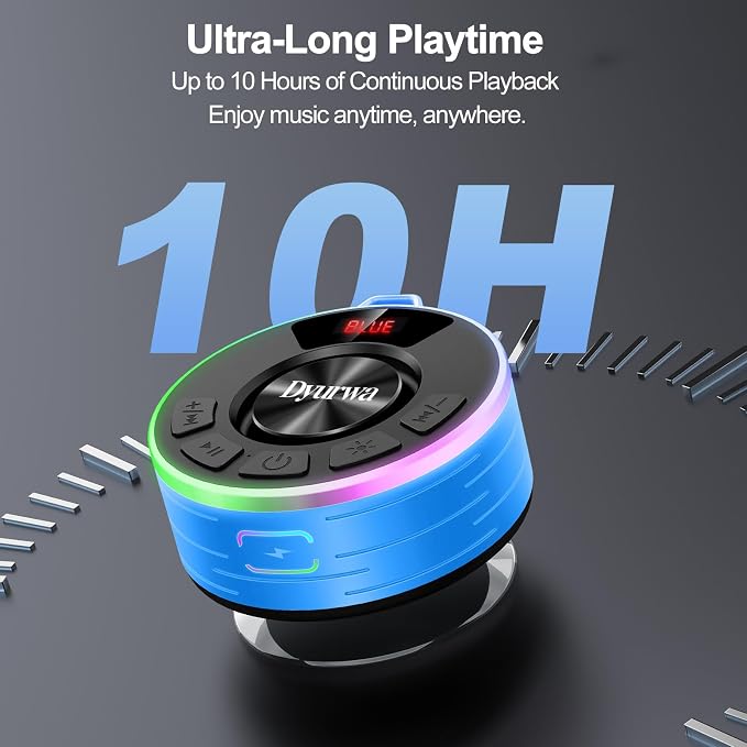 Bluetooth Shower Speaker, IPX7 Waterproof Shower Speaker Loud Clear Sound with Suction Cup, Digital Display/RGB Lights, Built-in Mic, 10H Playtime, Bathroom Speaker for Outdoor/Pool/Beach/Party/Gift.