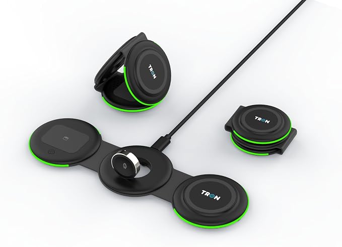 Tron 3 in 1 Foldable Magnetic Wireless Charger - Travel Charging Pad Dock for IWatch iPhone 16 15 14 13 12 Pro Max Plus & Earbuds