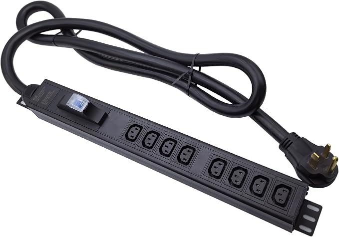 L6-50P 50 Ampere Rack Mounted PDU Power Socket with 8-Position C13 Socket Output Circuit Breaker Protection, Aluminum Alloy Shell 6-Foot 8AWG Cable (C13-08-S)