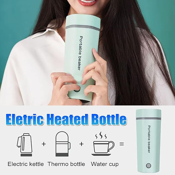110V Electric Heated Travel Mug 350ML Smart Heating Water Bottle Leakage-free Portable Electric Kettles with 5 Minutes Fast Boiling/Anti-dry Protection for Coffee, Milk