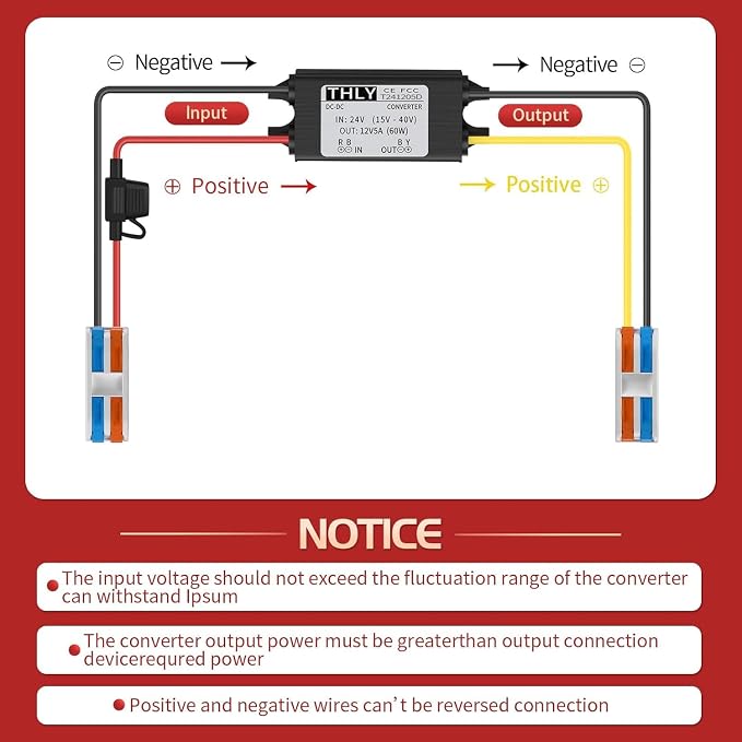 24V to 12V Converter with Fuse, Waterproof, Wire Terminal Block - 18V to 12V Step Down Converter 5A 60W, DC to DC for Golf Cart, Truck, Boat (Accepts 15-40V Inputs)