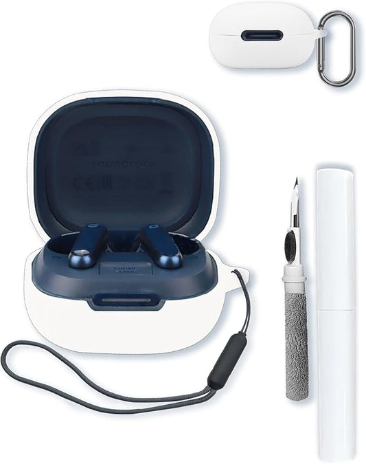 Case for Anker Soundcore P40i True Wireless Earbuds,Soft Protective,BOVUGAC Silicone Case Cover with Keychain & Cleaning Kit & Lanyard for Soundcore P40i by Anker-White