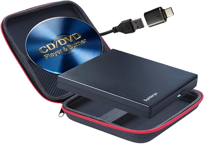 External CD DVD Drive USB and Type-C, Portable Slim CD/DVD +/-RW Burner Reader Writer Player for Laptop Desktop PC Mac Windows Linux OS Apple (Matte Black (with Protective Case))