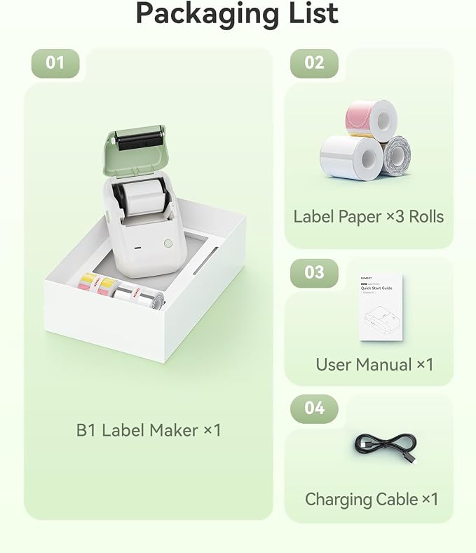 NIIMBOT B1 Label Maker Machine, Thermal Label Printer Easy to Use for Office, Home, Business, Came with 3 Roll Labels(Green)