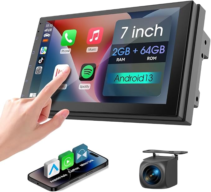 Haudio 7" Car Stereo Double Din Wireless Apple Carplay Radio Screen for Car Audio Receivers, Bluetooth 5.0 Car Play Android Auto Touchscreen, Channel RCA, Backup Camera, SWC, FM/AM|Car Audio Receivers