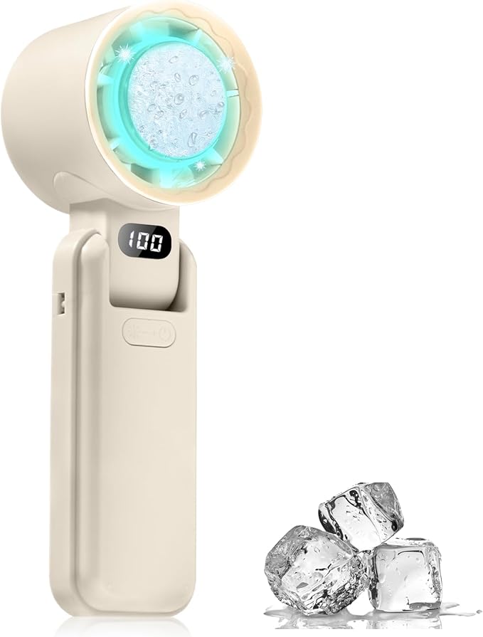 Handheld Portable fan with Turbo Cooling Ice Cooler- Hand Held Fan Rechargeable,100 Speed, 20H Battery Life 3600mAh, Powerful Mini Personal Fan for Travel, Outdoor, Beach, Makeup, Summer Use
