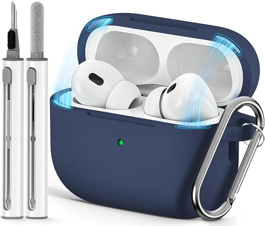 Ljusmicker for AirPod Pro Case Cover with Cleaner Kit,Soft Silicone Protective Case for Apple AirPods Pro 2nd/1st Generation for Women Men,AirPod Pro Case with Magnetic Lid Lock & Keychain-Solid Blue