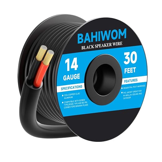 14 Gauge Speaker Wire 30 Feet CL3 Related CCA Black Cable with 2 Conductors for Outdoor Direct Burial Backyard Garden Home Car in-Wall Speaker