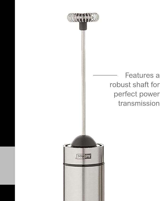 AdHoc Rapido Milk and Sauce Frother - Battery Operated Frother for Coffee, Matcha & More - Handheld Drink Blender - Stainless Steel Accessory with Case - Tiny Mixer with Removable Whisk