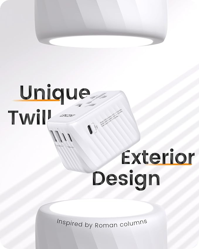 LENCENT Universal Travel Power Adapter, International AC Plug Adaptor with 5.6A 3 USB C 2 USB A Ports Wall Charger Worldwide Travel Essentials for US to EU UK Ireland Australia (Type C/G/A/I) White