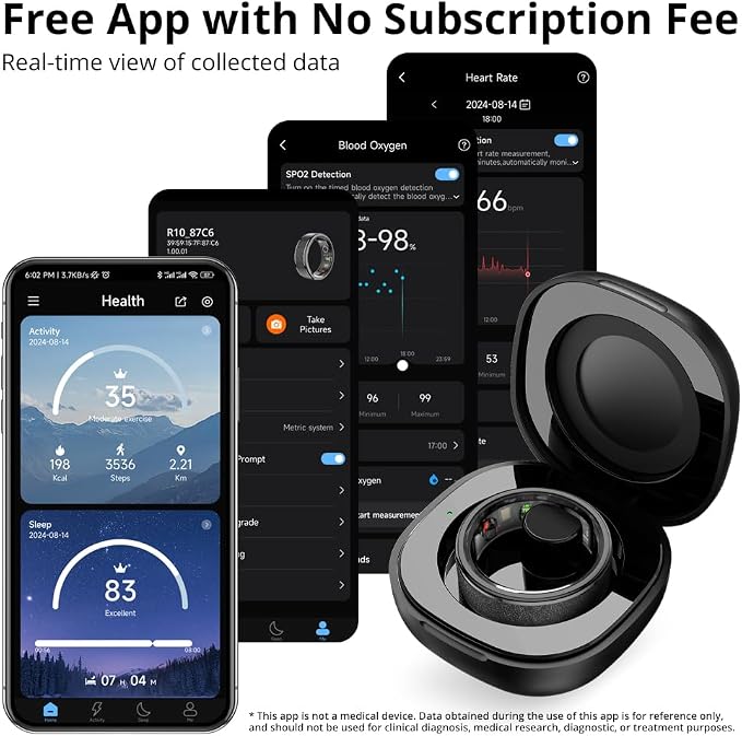 COLMI R10 Smart Ring, Smart Health Ring for Women, Features Heart Rate, Blood Oxygen, Pedometer, and Fitness Tracker, Smart Ring Womens, No Subscription Fee. (Black, 9#)