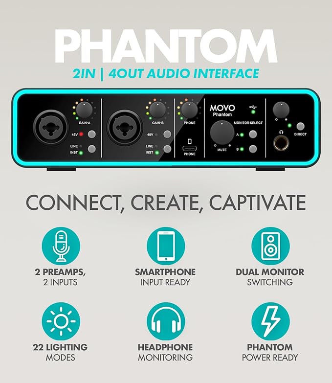 Movo Podcast Equipment Bundle - Phantom USB Audio Interface, 2 UM6 XLR/USB-C Dynamic Microphones, and 2 Boom Arms - Professional Dual Microphone Setup for Podcasting and Streaming