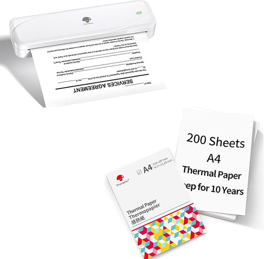 Phomemo Portable Inkless Wireless Printers for Travel, M833 Upgrade Bluetooth Thermal Printer with A4 Thermal Papers Sheet, Size 8.27"x11.69", 200 Sheets