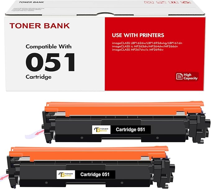 051 MF264dw Toner Cartridge Compatible for Canon Toner Cartridge 051 CRG-051 051H CRG-051H for imageCLASS MF260 MF264dw MF269dw MF267dw MF266dn MF263dn MF264 LBP160 LBP162dw LBP161dn Printer 2-Pack