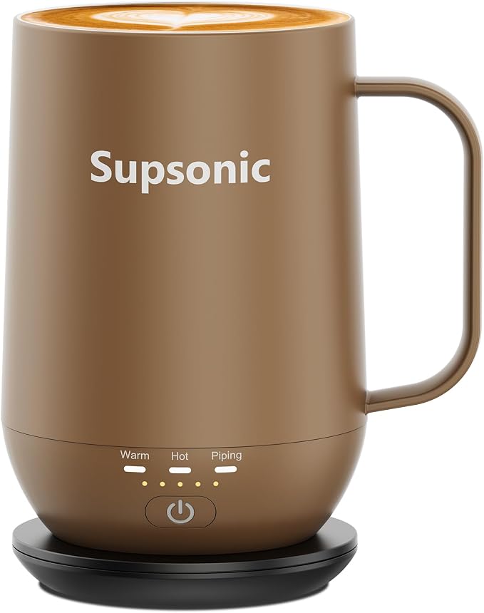 Supsonic - 16oz Self Heating Coffee Mug, Smart Heated Coffee Mug Faster Direct-Contact Heating Up to 149°F, Coffee Mug Warmer Set with Auto Shut-Off - Gifts for Men Women | S2