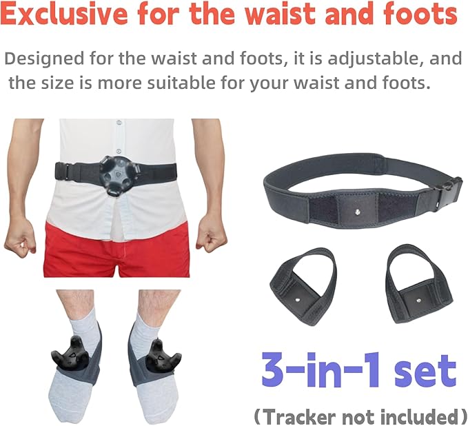VR Tracker Straps Waist+Feets 3 in1(New Model for 2024), for Vive Tracker, Ultimate Tracker, Tundra Tracker –Full Body Tracking Belt in VR Chat, Dance Dash, and Other FBT apps