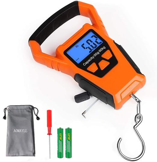 Waterproof Fishing Scale with Ruler, Luggage Scale, Weight Hanging Hook Scale,110lb/50KG-Backlit LCD Display.Waterprof Bag and 2 AAA Batteries Included (Orange)