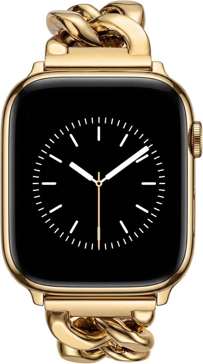 V.R.HOPE Gold Apple Watch Bands for Women, Designer Cowgirl Chain Bracelet Strap Compatible with Apple Watch 38mm 40mm 41mm 42mm, Dressy Stainless Steel Metal Band for iWatch Series11/10/9/8/7/6/5/4/3/2/1/SE3(Gold)