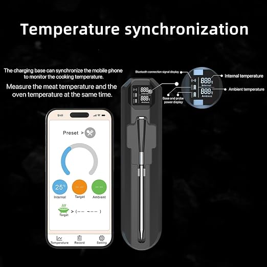 Wireless Bluetooth Meat Thermometer, 820ft Range, VA HD Digital Display, Instant Read, Waterproof Probe for Grilling, Oven, Air Fryer, Smoker, Turkey, Steak, Kitchen Cooking