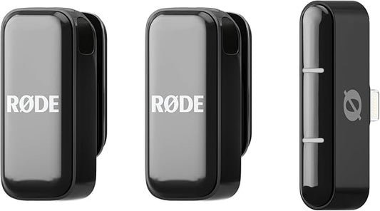 RØDE Wireless Micro — Compact Wireless Microphone for Lightning (X Through 14), Two Mics with Charging Case for Smartphone Content Creation, Black — NOT for iPhone 15+