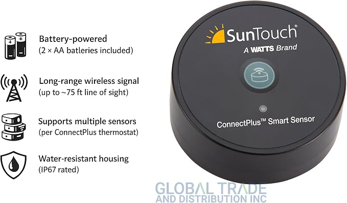 SunTouch ConnectPlus Wi-Fi Voice-Activated Smart Sensor for Floor Surface Temperature and Water Leak Detection, Built-In 915MHz Technology for Wireless Connection to SunStat ConnectPlus Thermostats