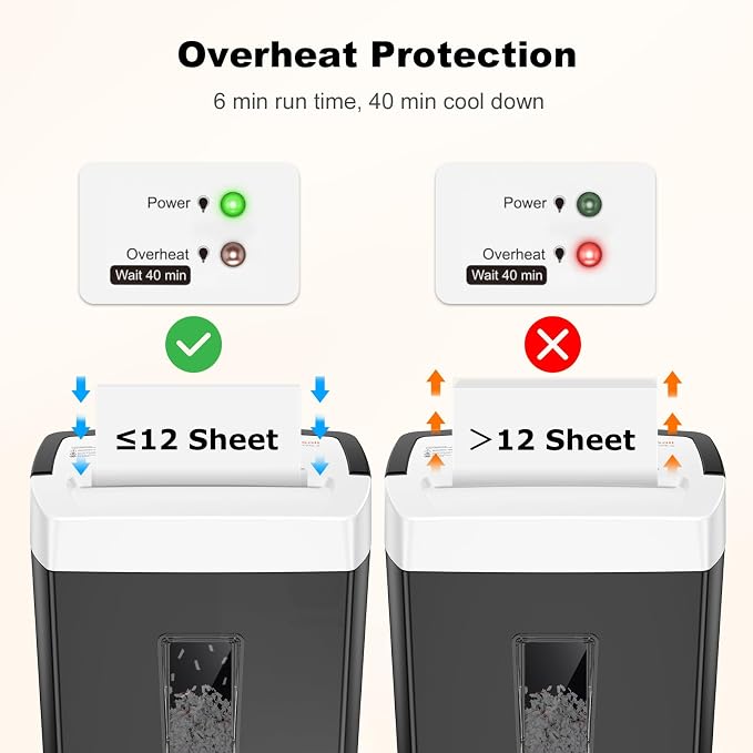 Bonsaii 12-Sheet Cross Cut Paper Shredder, 5.5 Gal Home Office Heavy Duty Shredder for Paper, Credit Card, Mail, Staples, with Transparent Window, High Security Level P-4