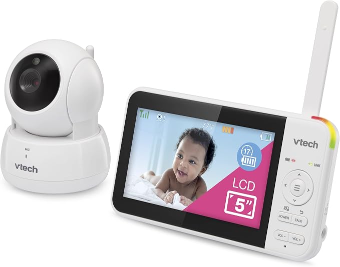 VTech Baby Monitor No WiFi, 5" Screen & Remote Pan-Tilt-Zoom for Newborns – Hack-Proof, 17Hr Battery, 1000ft Range, Auto Night Vision, Temperature Sensor, Two-Way Talk | VM924