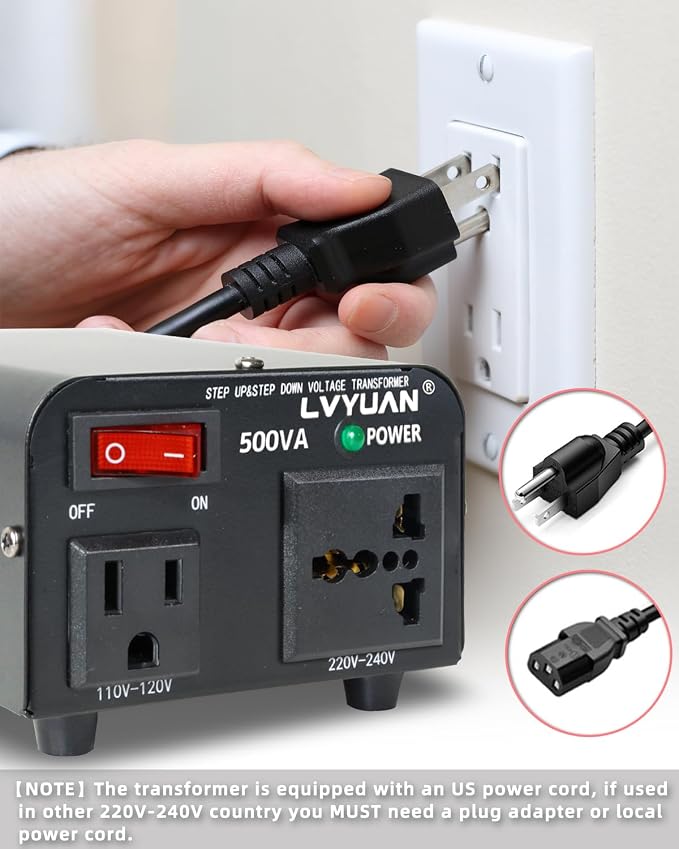 LVYUAN Voltage Transformer Converter 500 Watt Step Up/Down Convert from 110-120 Volt to 220-240 Volt and from 220-240 Volt to 110-120 Volt with US Outlet, Universal Outlet, Circuit Breaker