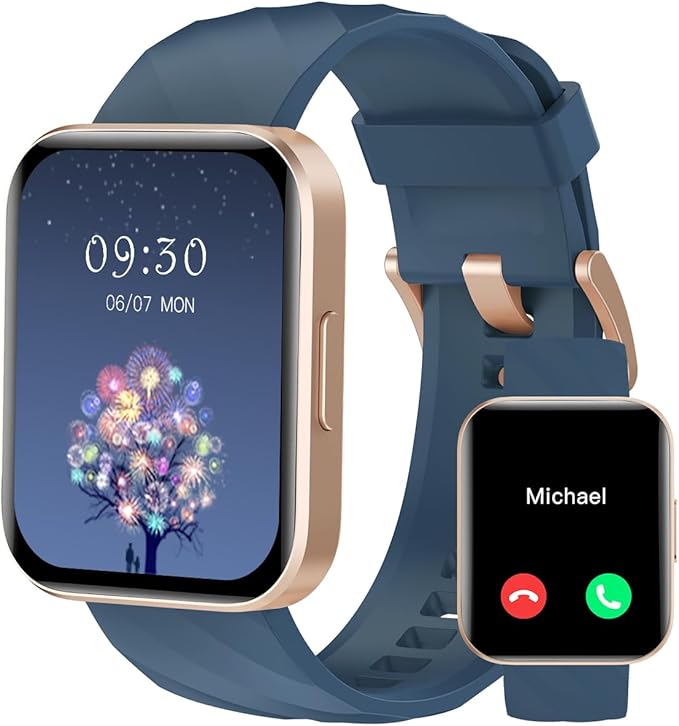 RUIMEN Smart Watches for Women Men (Answer/Make Calls) Compatible with iPhone/Android Phones, 1.85" HD Screen Fitness Tracker Heart Rate Monitor 100+ Sports Tracker Watch Waterproof (Blue)