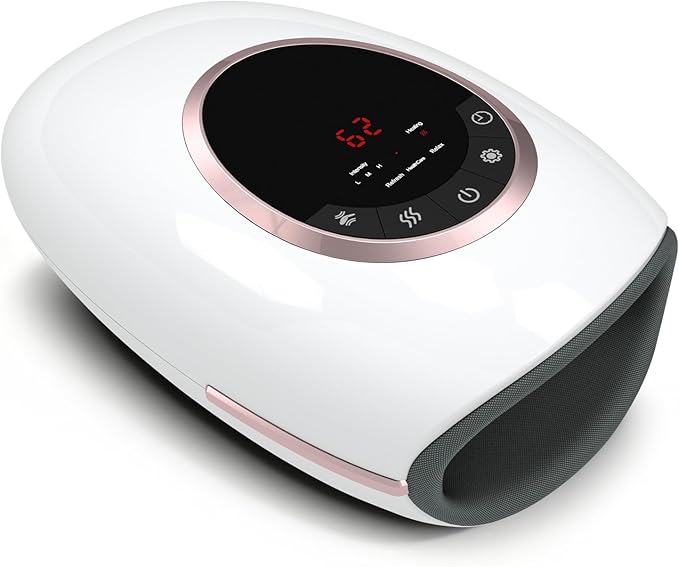 Hand Massager with Heat and Compression, 3 Strength Levels & Modes, 10/15/20 Min Timer,Large Size Fits Hands & Forearms Carpal for Arthritis, Pain Relief, Carpal Tunnel (White, General)