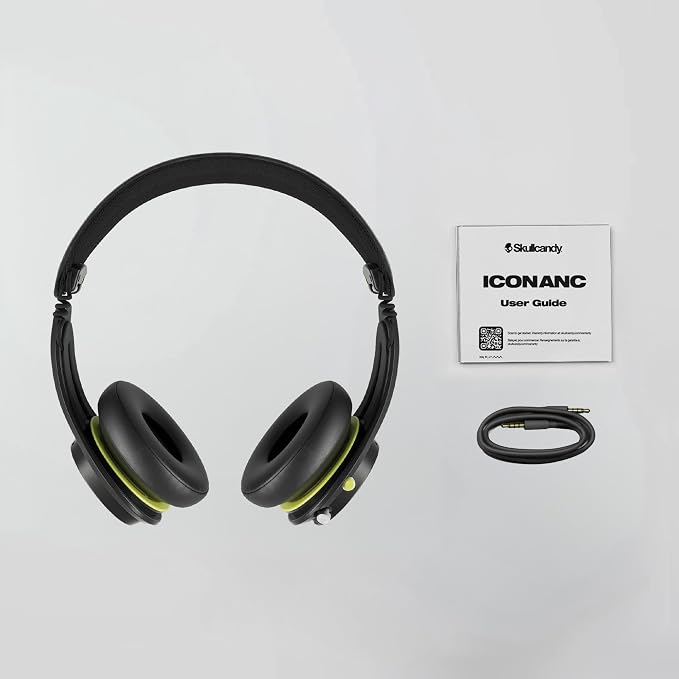 Skullcandy Icon ANC Wireless On-Ear Bluetooth Headphones, Active Noise Cancelling, 60 Hours Battery, Sweat Water Resistant, Foldable Durable Travel Ready, Microphone for iPhone Android - Bone