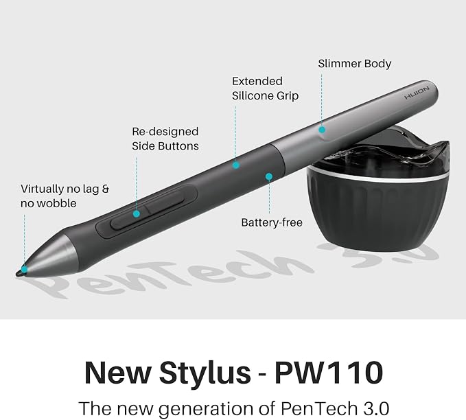 HUION Inspiroy 2 Medium Drawing Tablet with Scroll Wheel 8 Customized Keys Battery-Free Stylus 60° Tilt Support for Digital Art, Design, Sketch, 9x5inch Graphics Tablet, Black