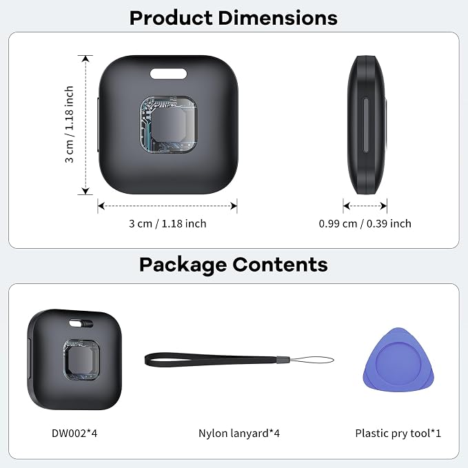 Hoxe Dual System (iOS & Android) Air Tracker Tags 4 Pack, 2026 New Key Finder Tracker Tag Work with Apple Find My & Google Find Hub App, Black Smart Tag Suitable for Key, Bag, Luggage, Pet, Car, etc