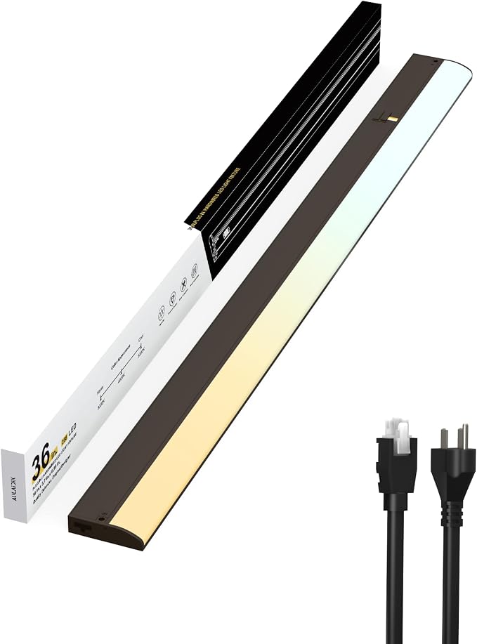 Hardwired Under Cabinet Lighting, 36 inch 3CCT Dimmable Linkable Under Counter Lights for Kitchen, CRI 97, 20W 288 LED 2000 Lumen Under Cabinet Lights with 2 Cord, Brown