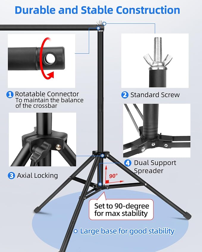 Hemmotop Backdrop Stand 10x8ft (WxH), Photography Background Stand for Parties, Adjustable Photo Backdrop Stands Kit for Wedding, Photo Booth, Party, Decoration, Balloon, Projector Screen