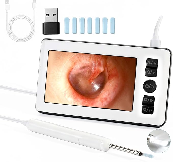 AURTEC Digital Otoscope Ear Camera with 4.3" IPS 1080P HD Screen, Ear Wax Cleaner, 2500mAh Rechargeable Battery, Dual Mode (Built-in Screen & Phone Connection), 6 LED Lights and Soft Silicone Tips