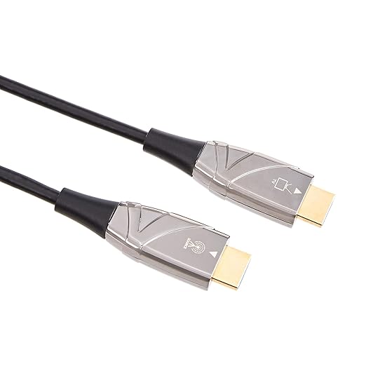Amazon Basics High-Speed Fiber Optic HDMI Cable, Gold Plated Connector, 4K@60Hz, Slim and Flexible, Audio Return, Ethernet, 50 Ft, Black, 20-Pack