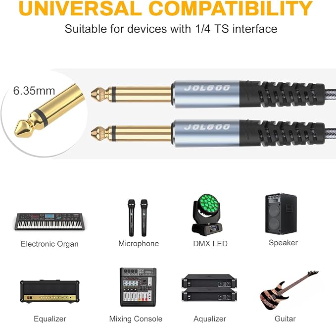 JOLGOO 1/4 Inch Guitar Instrument Cable 20 FT 2-Pack, 1/4 inch TS Guitar Cable, Quarter inch Cable, for Electric Guitar, Bass, Keyboard, Mixer, Amplifier, Speaker, Electric Mandolin