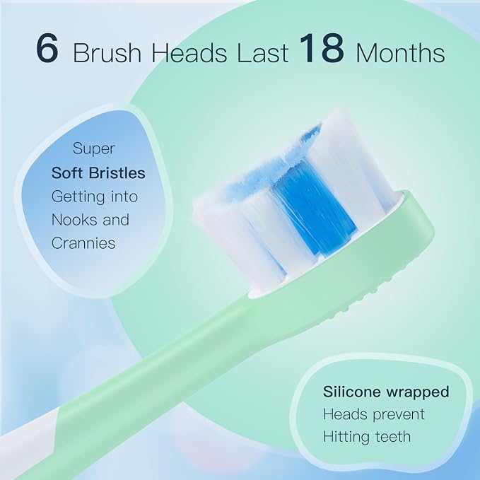 Kids Electric Toothbrushes 2 Pack Smart Sonic Toothbrush for Boys and Girls 3 4 5 6 7 8 9 10 11 12 (Blue+Mint, 2 Pack)
