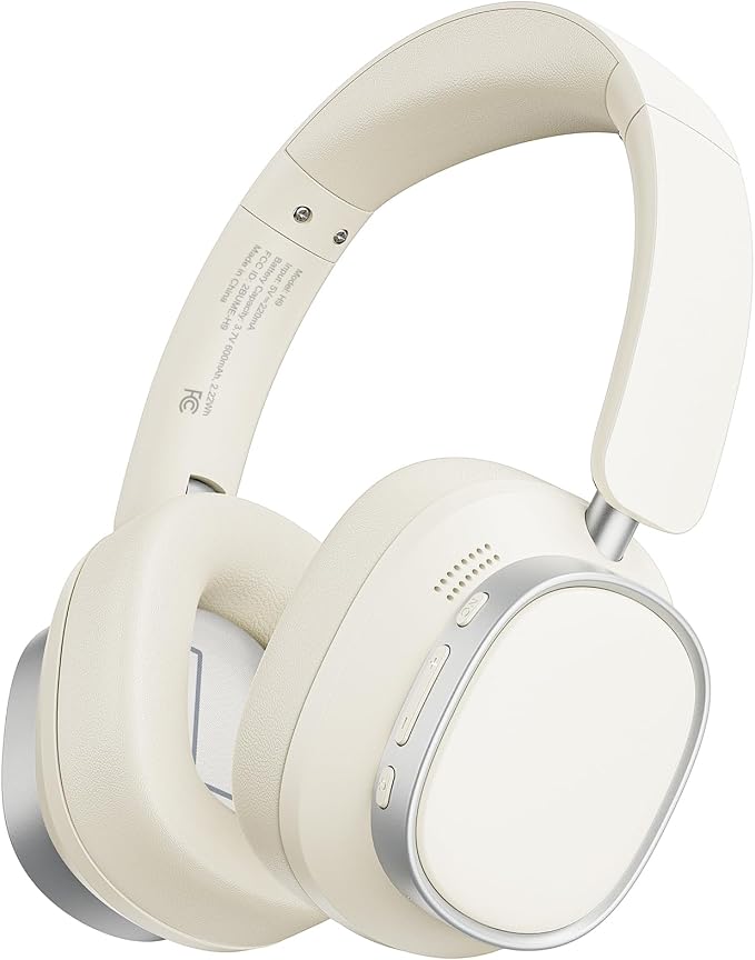 Active Noise Cancelling Headphones,78H Playtime & Bluetooth 6.0 Over Ear Wireless Headphones,Hi-Res,Low Latency,Foldable Bluetooth Headphones for Travel Workout Office Cellphone PC-Vanilla White