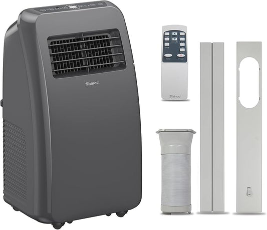 Shinco 8,000 BTU Grey Portable Air Conditioner - 3-in-1 Cool/Dehumidifier/Fan for Rooms Up to 350 sq.ft, Remote Control & 24H Timer, Compact AC Unit for Bedroom/Office