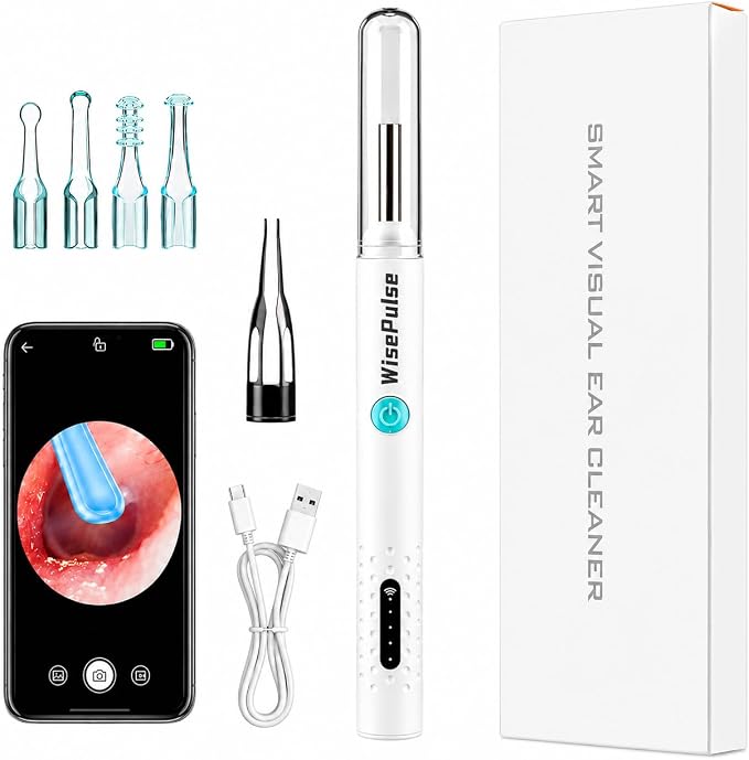 Smart Visual Ear Wax Removal Kit with Camera and Light,Professional Home Use HD Camera Ear Wax Removal，Vari Replacement Tips, Portable Ear Cleaning for iPhone, iPad, Android Phones (White)