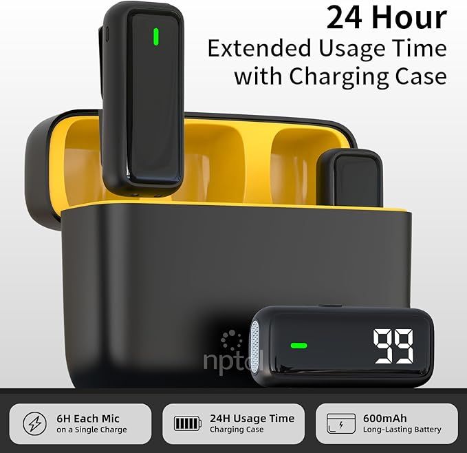 NPTCL Wireless Lavalier Microphone for iPhone Android Phone - USB Type C Mini Microphone with 24H Charging Case Noise Reduction for Video Recording Vlog YouTube TikTok