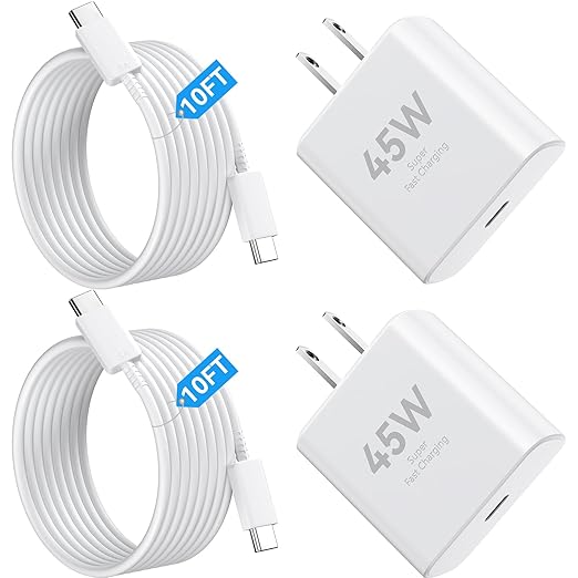 USB C 10FT Long Charger Cable iPhone Fast Charging Cord with USBC Phone Charger Block, 45W Super Fast Type C Charger for iPhone 17/17 Pro/17 Pro Max/17 Air/16 15 Pro/Pro Max/Plus, iPad, Galaxy, White