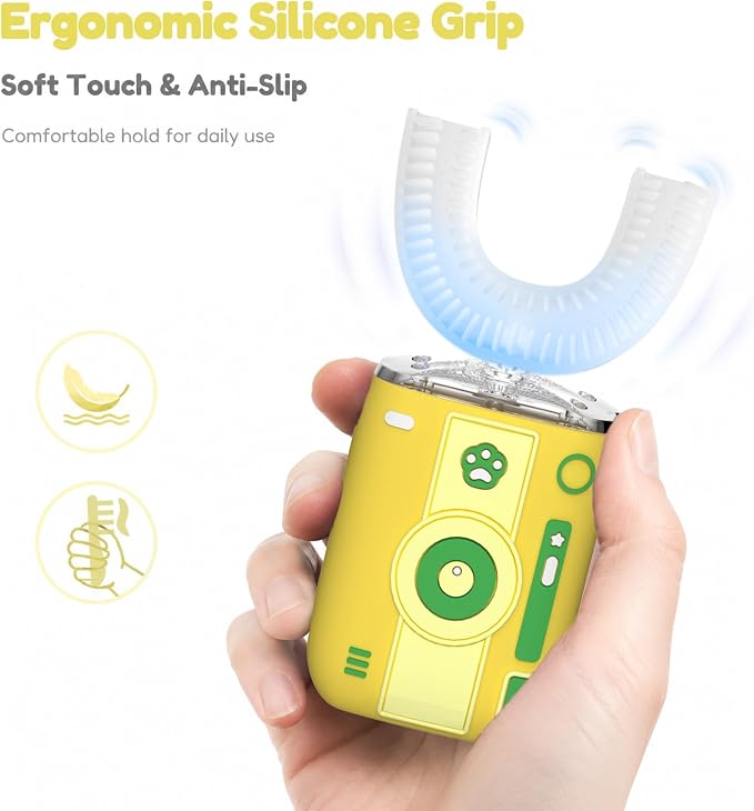Adult Ultrasonic Electric Toothbrush, 360° Oral Cleaning for Stain & Whitening, IPX7 Waterproof Rechargeable, U-Shape Brush Head×3 + Straight Handle Brush Head×2 + Storage Cup