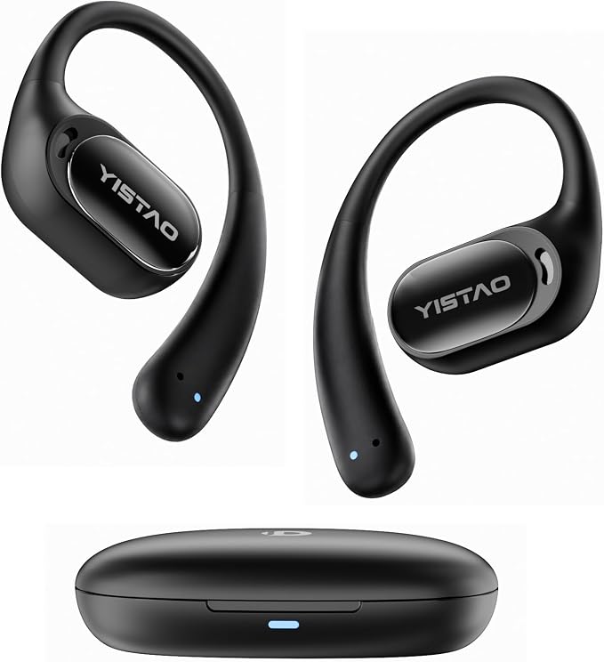 Open Ear Headphones with 35 Hours Playtime, True Wireless Air Conduction Earbuds Featuring Ear Hooks, Bluetooth 5.3, IPX6 Waterproof Design, Comfortable and Secure Fit for Sports - Black