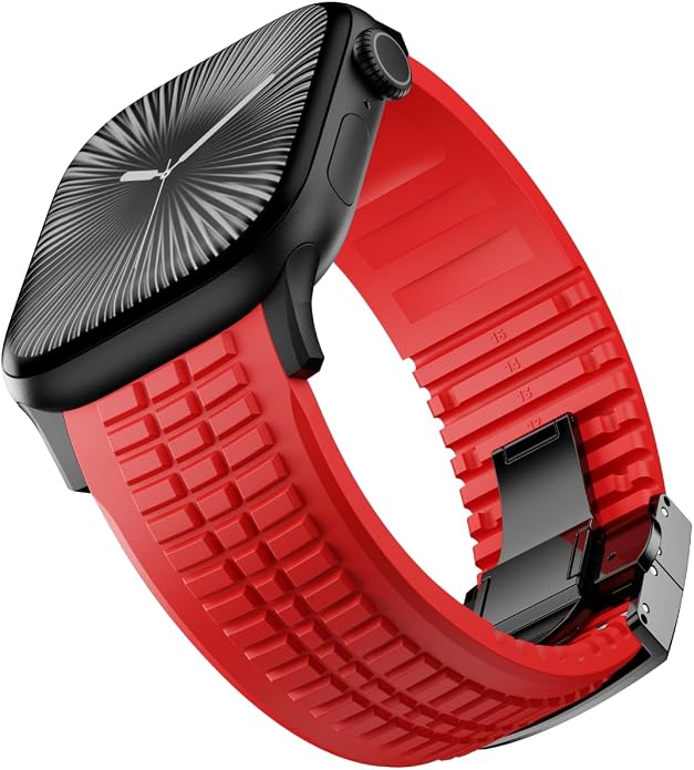 Silicone Watch Band Compatible with iWatch Ultra 2 / Ultra/Series 10 9 8 7 (44mm 45mm 46mm 49mm), Sport bands with Folding buckle, Rugged Heavy Duty Modern Design for Men