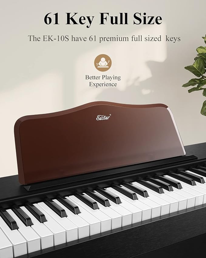 Eastar 61 Key Keyboard Piano for Beginners, Electric Piano, Classic Wooden Digital Keyboard with Sustain Pedal & Music Stand, Birthday Gifts for Girls Daughter, Supports MP3/USB/Audio/Mic/Headphones
