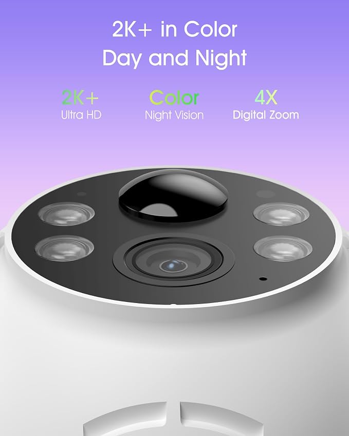 ANRAN 2K Solar Security Camera Wireless Outdoor, 360° Pan/Tilt Color Night Vision, PIR Human Detection, 2-Way Audio, Weatherproof, Compatible with Alexa, 2.4GHz WiFi Only