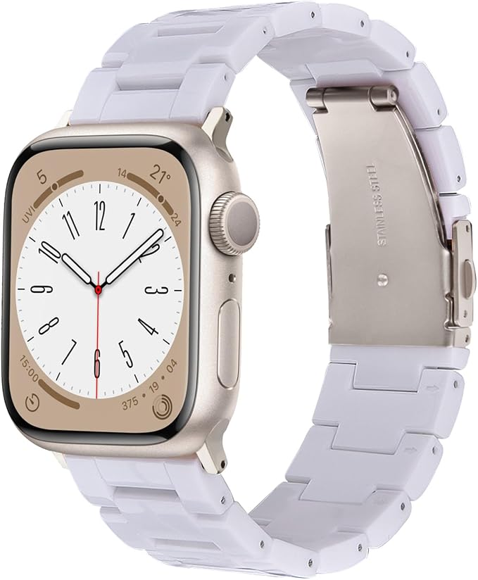 V-MORO Resin Band Compatible with Apple Watch Bands Series 11/10/9/8/7 41/42/40/38mm iWatch 6/5/4/3/2/1/SE with Starlight Buckle Fashion Wristband Strap Women Men(Pure White,42mm/41mm/40mm/38mm)